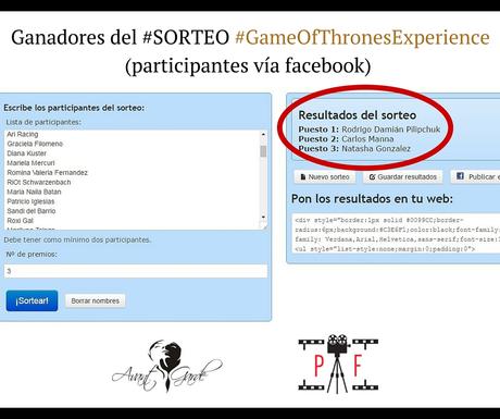 GANADORES del SORTEO #GameOfThronesExperience
