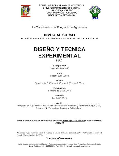 Cursos del Postgrado de Agronomía UCLA