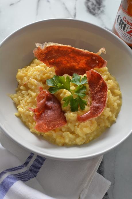 Risotto a la cerveza y queso cheddar