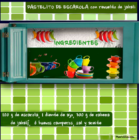 Pastelito de escarola con reveltos de jabalí Etiqueta