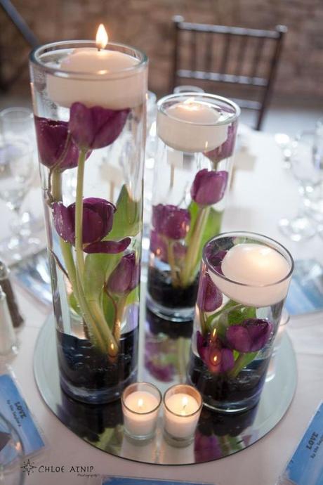 tulip floating candle centerpiece: 