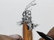Dibujos tinta diminutos ajustados dimensiones lápices, dedos cerillas