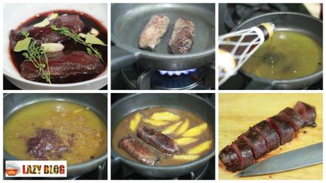 Solomillo de liebre en salsa de naranja, moras y ron. Receta