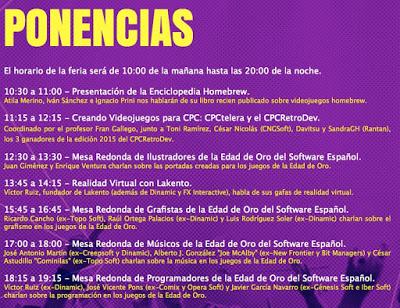 Listado de actividades y horarios de la feria Amstrad Eterno. ¡Faltan solo dos semanas!