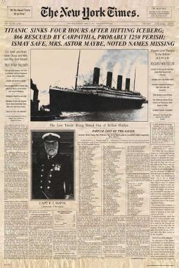 Póster de portada del New York Times con noticia sobre el Titanic