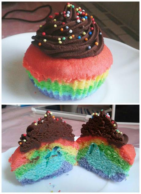 Magdalenas de vainilla arcoiris / Rainbow vanilla cupcakes