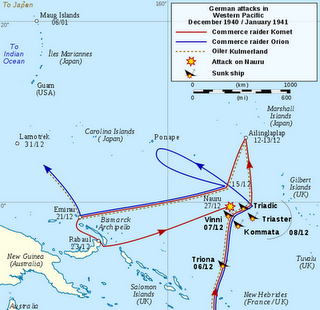 El Komet bombardea las instalaciones de fosfato en Nauru - 27/12/1940.
