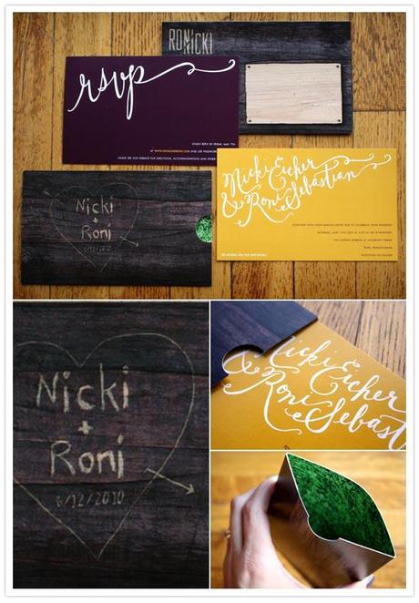 Invitaciones originales con corazón grabado en madera Invitaciones originales con corazón grabado en madera