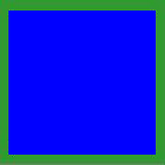 Cuadrada, Azul con ribete verde.