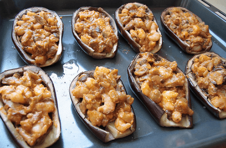 berenjenas con marisco al horno