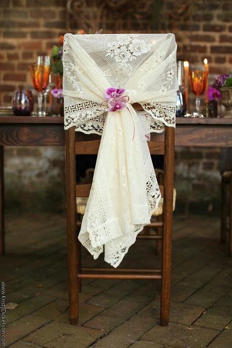 There's something so #vintage and chic about this lace covered chair! #weddings #weddingideas: 
