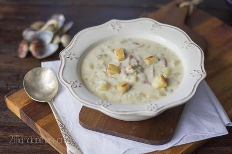 New England Clam Chowder. Sopa de almejas de Nueva Inglaterra.