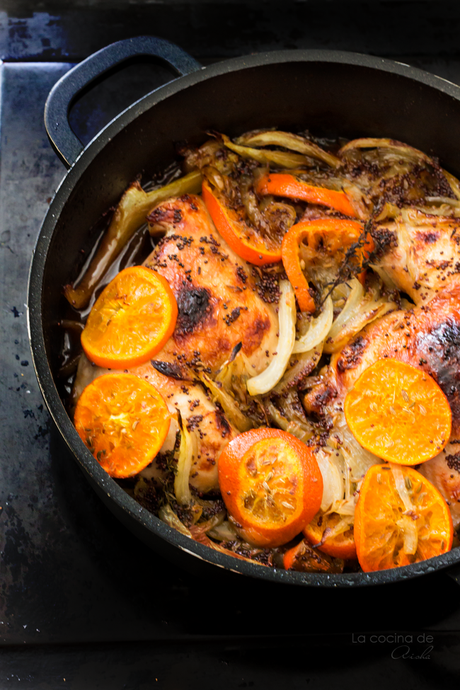 Pollo con clementinas y agua de azahar