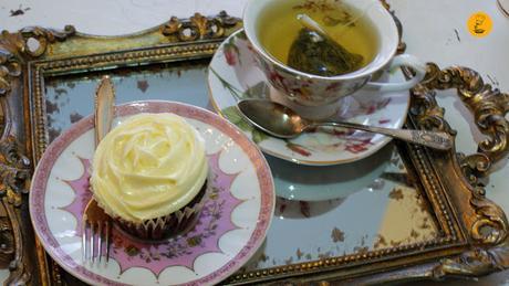 Infusión Harney & Sons y cupcake red velvet en Sugar Factory Madrid