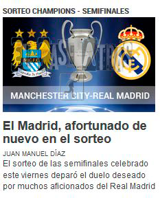 El diario Sport, si toca el City al Barcelona y si le toca al R.Madrid