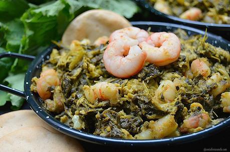 Revuelto de grelos y gambas