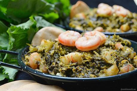 Revuelto de grelos y gambas