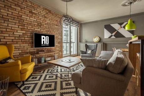 Clásico con toques citricos paredes de ladrillo estilo clasico