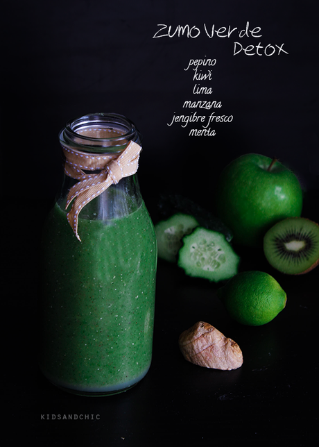 Zumo verde #detox o zumo con pepino , manzana , kiwi , lima y jengibre
