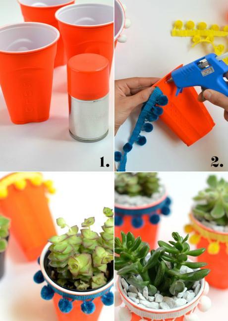 DIY macetas para suculentas con vasos de plástico