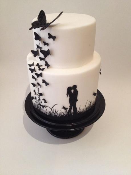 Black and White Silhouette Wedding Cake. Simple and Elegant www.s-k-cakes.co.uk: 