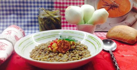Lentejas con sofrito de verduras y chorizo
