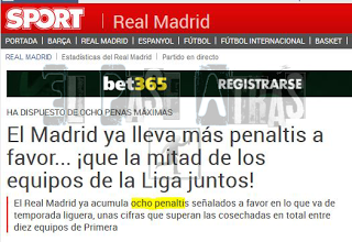 Diario Sport, si pitan más penaltis a favor al Barcelona y si se los pitan al Madrid