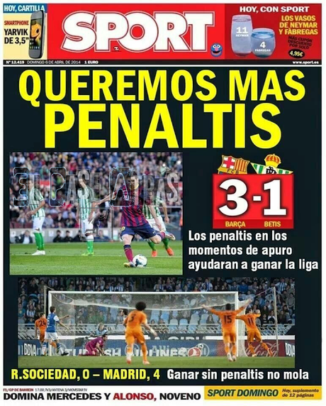 Diario Sport, si pitan más penaltis a favor al Barcelona y si se los pitan al Madrid