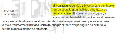 Diario Sport, si pitan más penaltis a favor al Barcelona y si se los pitan al Madrid