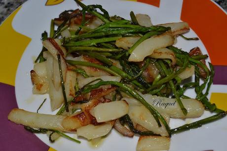 Patatas fritas con espárragos trigueros