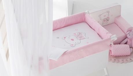 minicuna con dosel para bebé color rosa