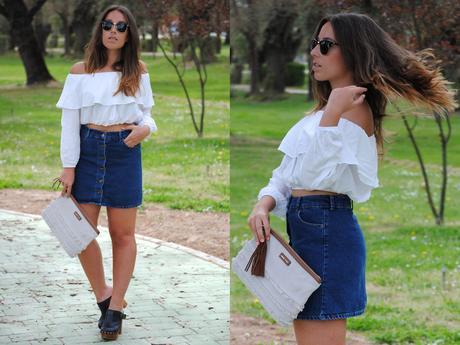 Ideas de looks con camisas off shoulder