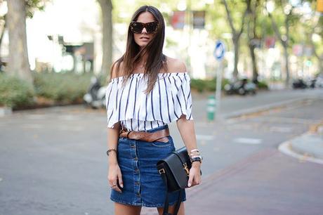 Ideas de looks con camisas off shoulder