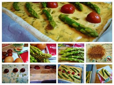 Tarta de queso parmesano con espárragos