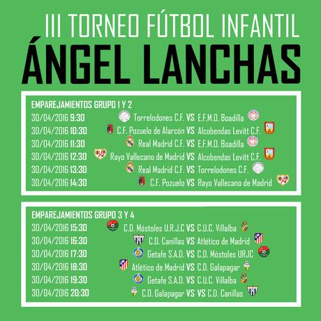 Horarios del III Torneo Infantil Ángel Lanchas (30/04-01/05)