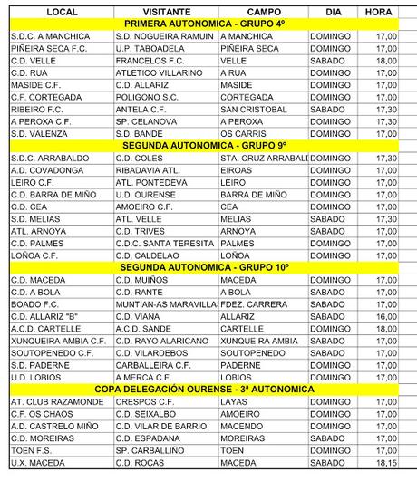 Horarios fútbol ourensano, 30 de Abril y 1 de Mayo