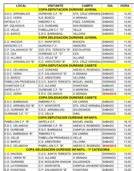 Horarios fútbol ourensano, 30 de Abril y 1 de Mayo