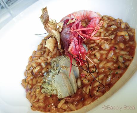 arroz meloso con gamba roja y alcachofa City bar baco y boca