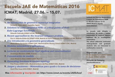 Abierta la convocatoria para la Escuela JAE de Matemáticas 2016 del ICMAT