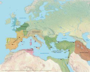 Imagen 4. Mapa político de Europa en 476. Fuente: Javier Villalba Ruiz de Toledo, Universidad Autónoma de Madrid.