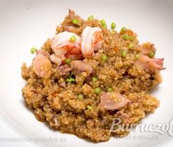 Quinoa con puntilla de calamar y gamba roja, de Burruezo congelados.