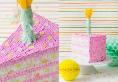 DIY piñata con forma de pastel de cumpleaños