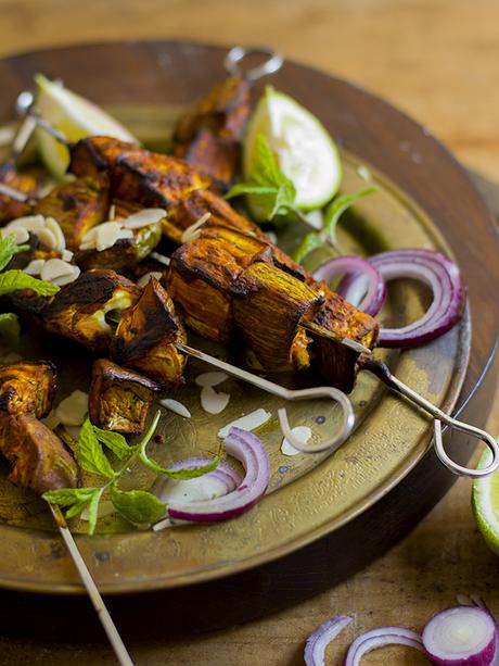 BROCHETAS DE BERENJENA ESTILO TANDOORI
