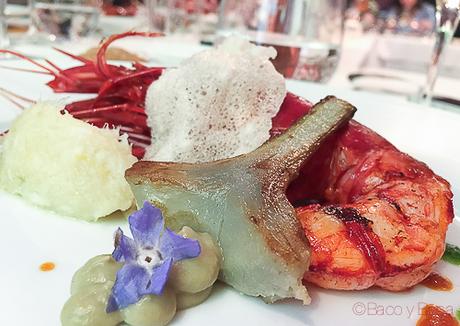 Carabinero bacalao alcachofa y aceite de chorizo Rota Das Estrelas nectari baco y boca