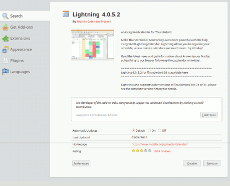 Lightning es un plugin que incorpora las opciones de calendario en Thunderbird.