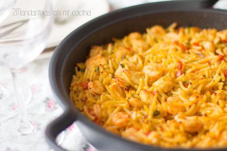 como preparar fideua de gambas y pollo de forma facil