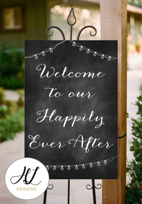 INSTANT Download, Printable Chalkboard Wedding Sign, Welcome to our Happily Ever After, PDF, DIY: 