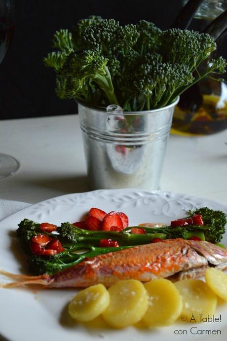 Salmonetes con Bimi a la Vinagreta de Fresas