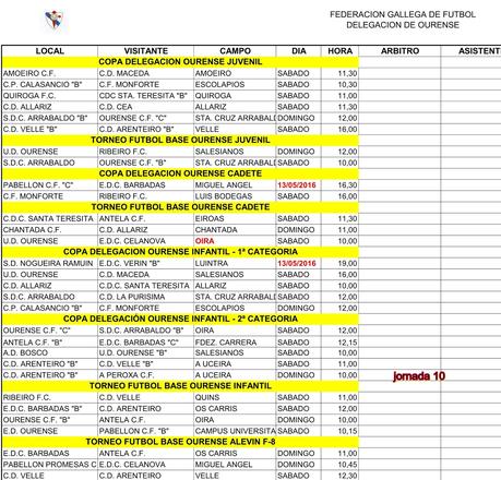 Horarios fútbol ourensano, 14 y 15 de Mayo 2016