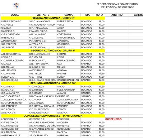 Horarios fútbol ourensano, 14 y 15 de Mayo 2016